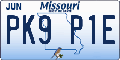 MO license plate PK9P1E