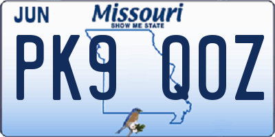 MO license plate PK9Q0Z