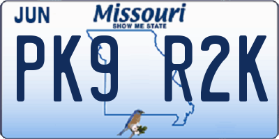 MO license plate PK9R2K