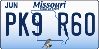 MO license plate PK9R6O