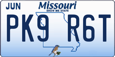 MO license plate PK9R6T