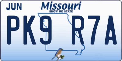 MO license plate PK9R7A