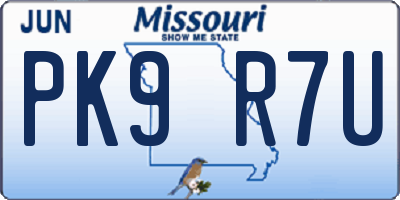 MO license plate PK9R7U