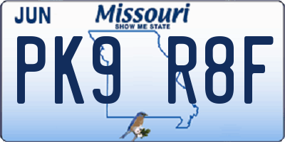MO license plate PK9R8F