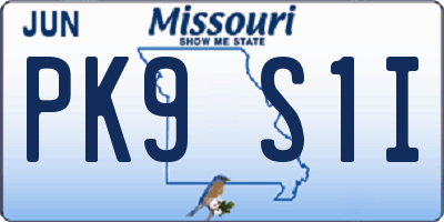 MO license plate PK9S1I