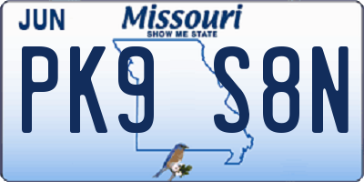 MO license plate PK9S8N