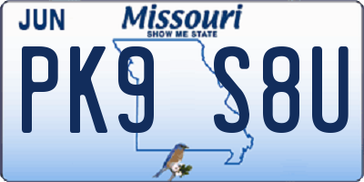 MO license plate PK9S8U