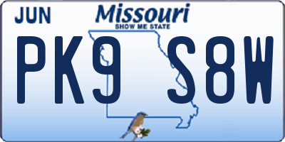 MO license plate PK9S8W