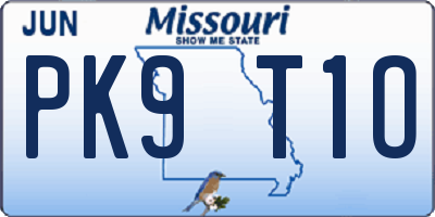 MO license plate PK9T1O