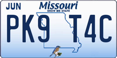 MO license plate PK9T4C
