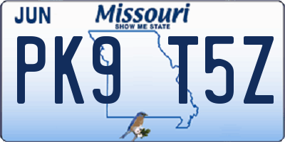 MO license plate PK9T5Z
