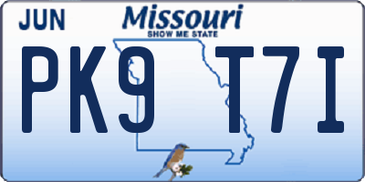 MO license plate PK9T7I