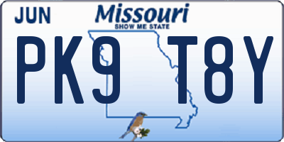 MO license plate PK9T8Y
