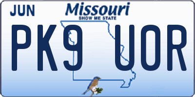MO license plate PK9U0R