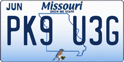 MO license plate PK9U3G