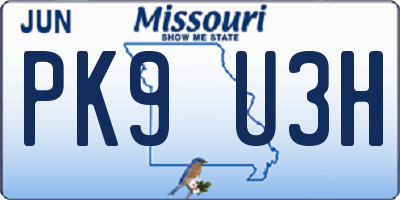 MO license plate PK9U3H