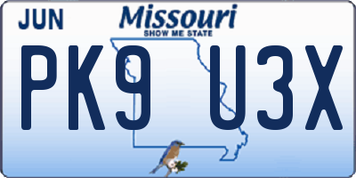 MO license plate PK9U3X