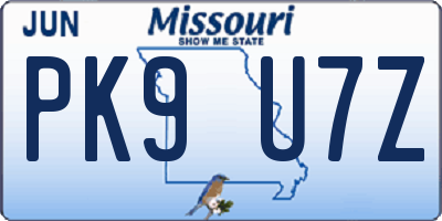 MO license plate PK9U7Z