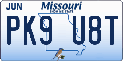 MO license plate PK9U8T