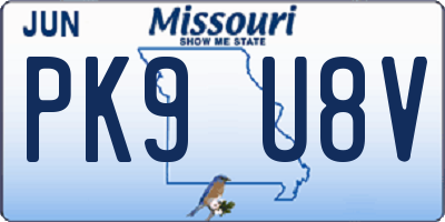 MO license plate PK9U8V
