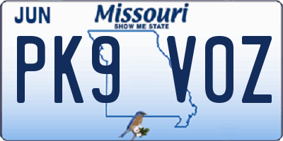 MO license plate PK9V0Z