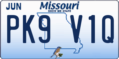MO license plate PK9V1Q