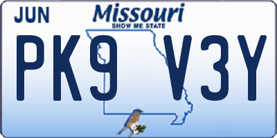 MO license plate PK9V3Y