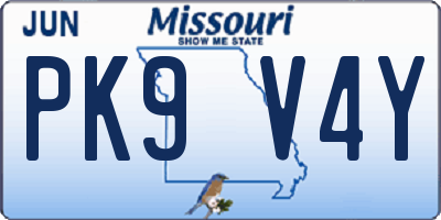 MO license plate PK9V4Y