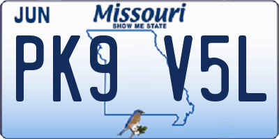 MO license plate PK9V5L