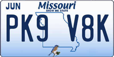 MO license plate PK9V8K