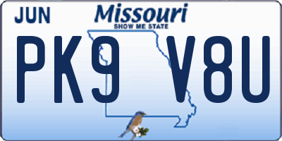 MO license plate PK9V8U