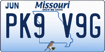 MO license plate PK9V9G