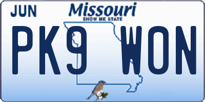 MO license plate PK9W0N