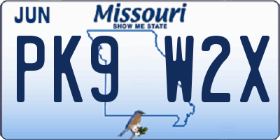 MO license plate PK9W2X