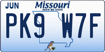 MO license plate PK9W7F