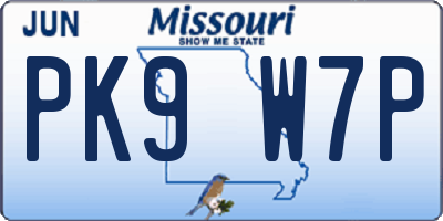 MO license plate PK9W7P