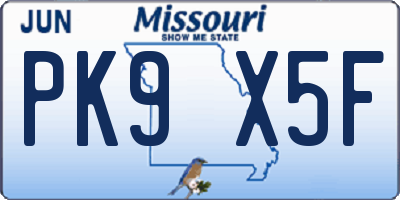 MO license plate PK9X5F