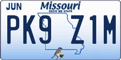 MO license plate PK9Z1M