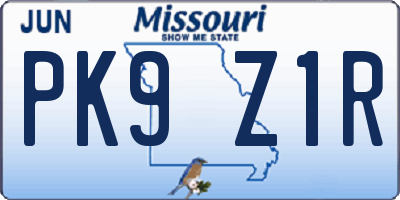 MO license plate PK9Z1R