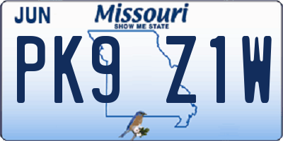 MO license plate PK9Z1W