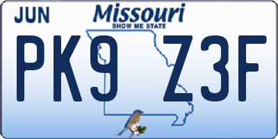 MO license plate PK9Z3F