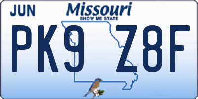 MO license plate PK9Z8F