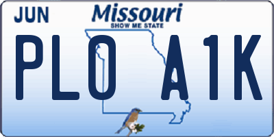 MO license plate PL0A1K