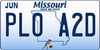 MO license plate PL0A2D