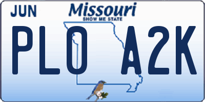 MO license plate PL0A2K