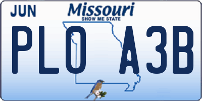 MO license plate PL0A3B