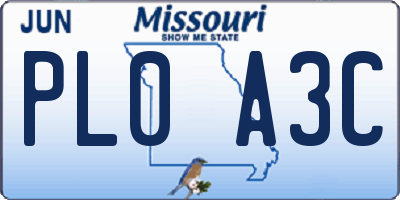MO license plate PL0A3C