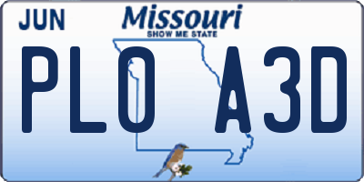 MO license plate PL0A3D
