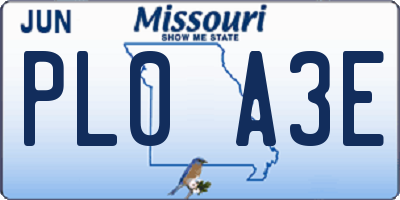 MO license plate PL0A3E