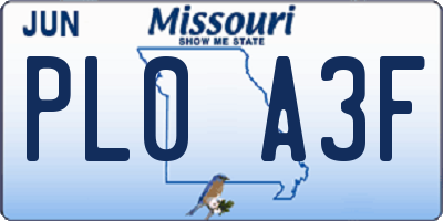 MO license plate PL0A3F